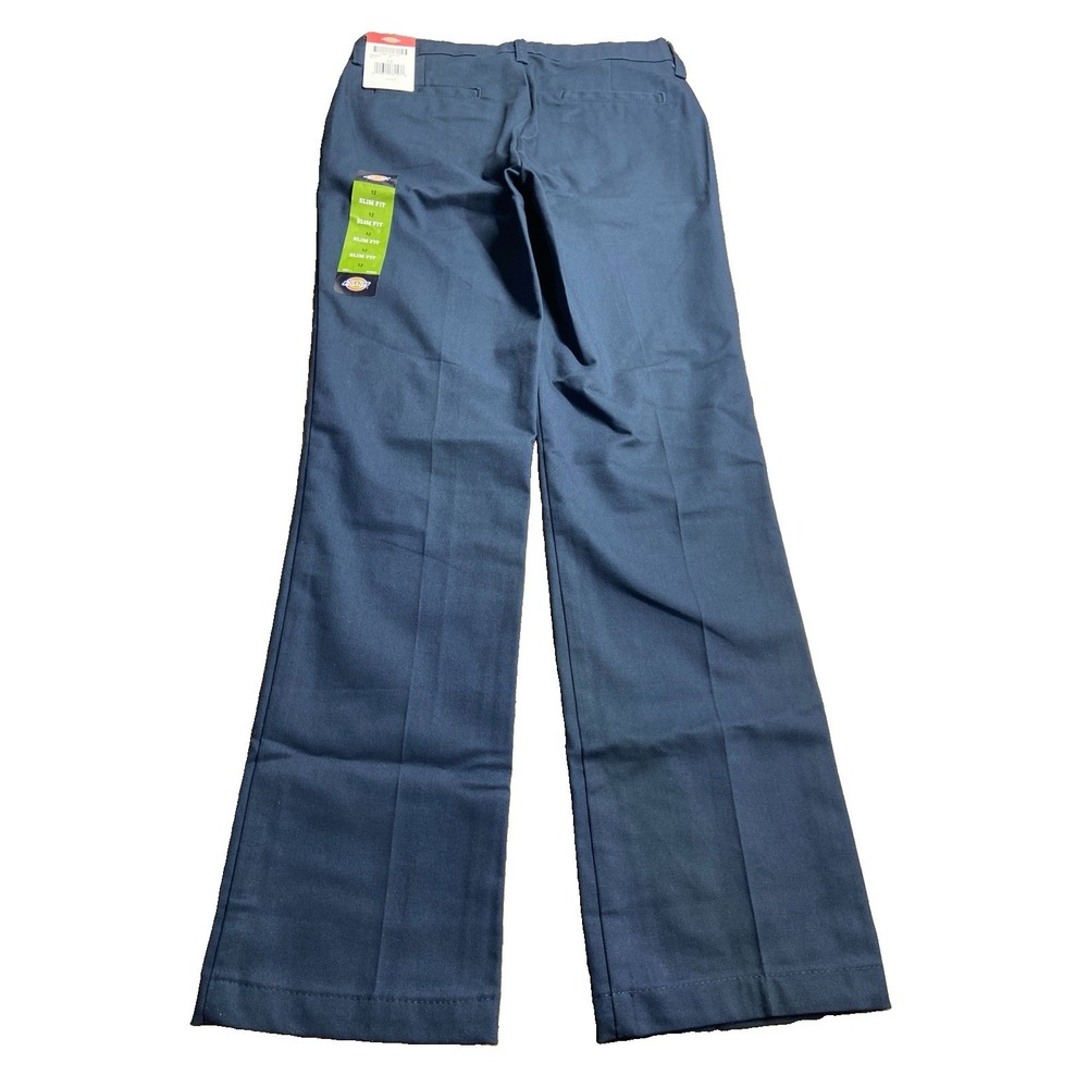 Dickies Girls Slim Fit Pants Size 12 Navy Flat Front School Uniform